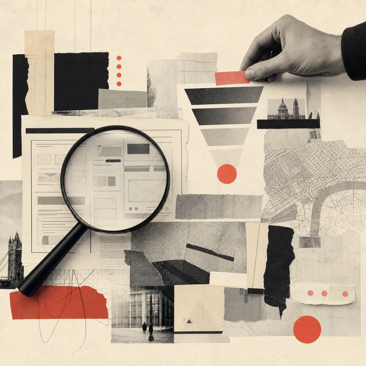 Collage representing positioning, audience clarity and offer architecture
