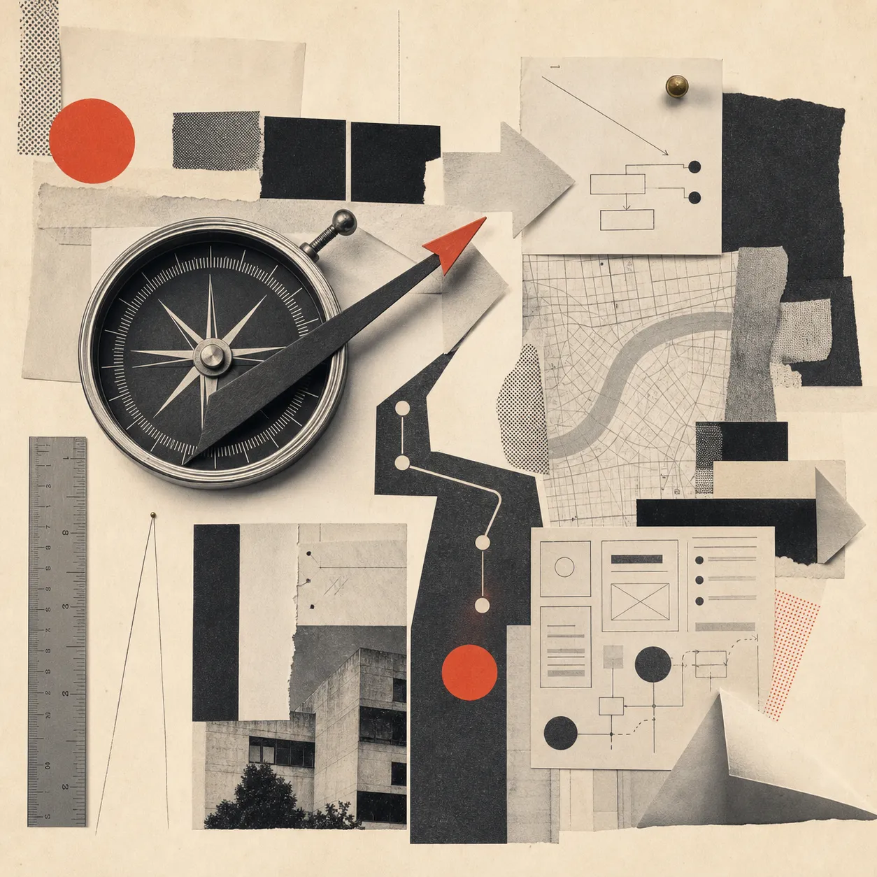 Collage representing responsive web design and product interface development